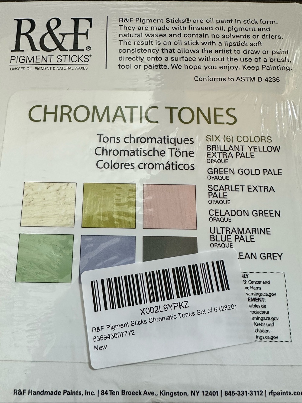 R&F Pigment Sticks 6-Color Set — Chromatic Tones - Picture 3 of 5